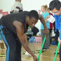 Playing indoor hockey at Sports Relief