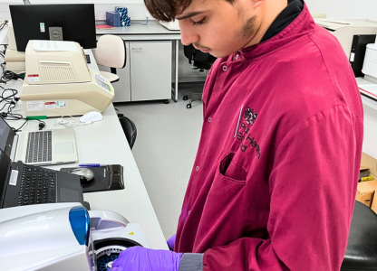 Student Nicholas working in UKHSA laboratory